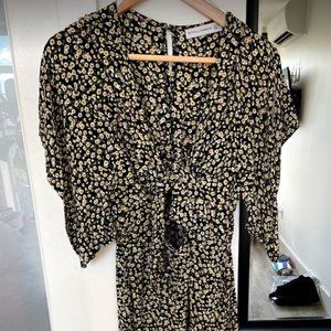 Faithfull The Brand 90s floral midi dress with front tie - L